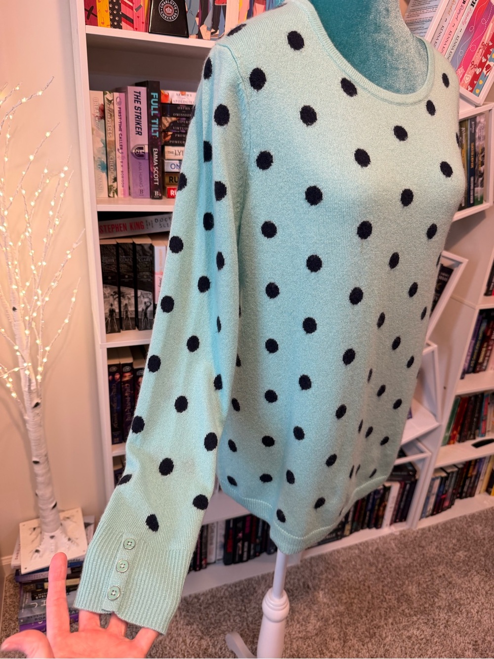 Talbots Tiffany Blue Cashmere Women’s Polka Dot Lightweight Sweater - Picture 7 of 15
